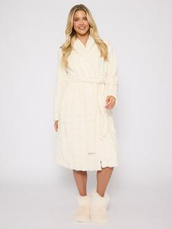 Loungeable Bubble Cut Fleece Dressing Gown, Cream