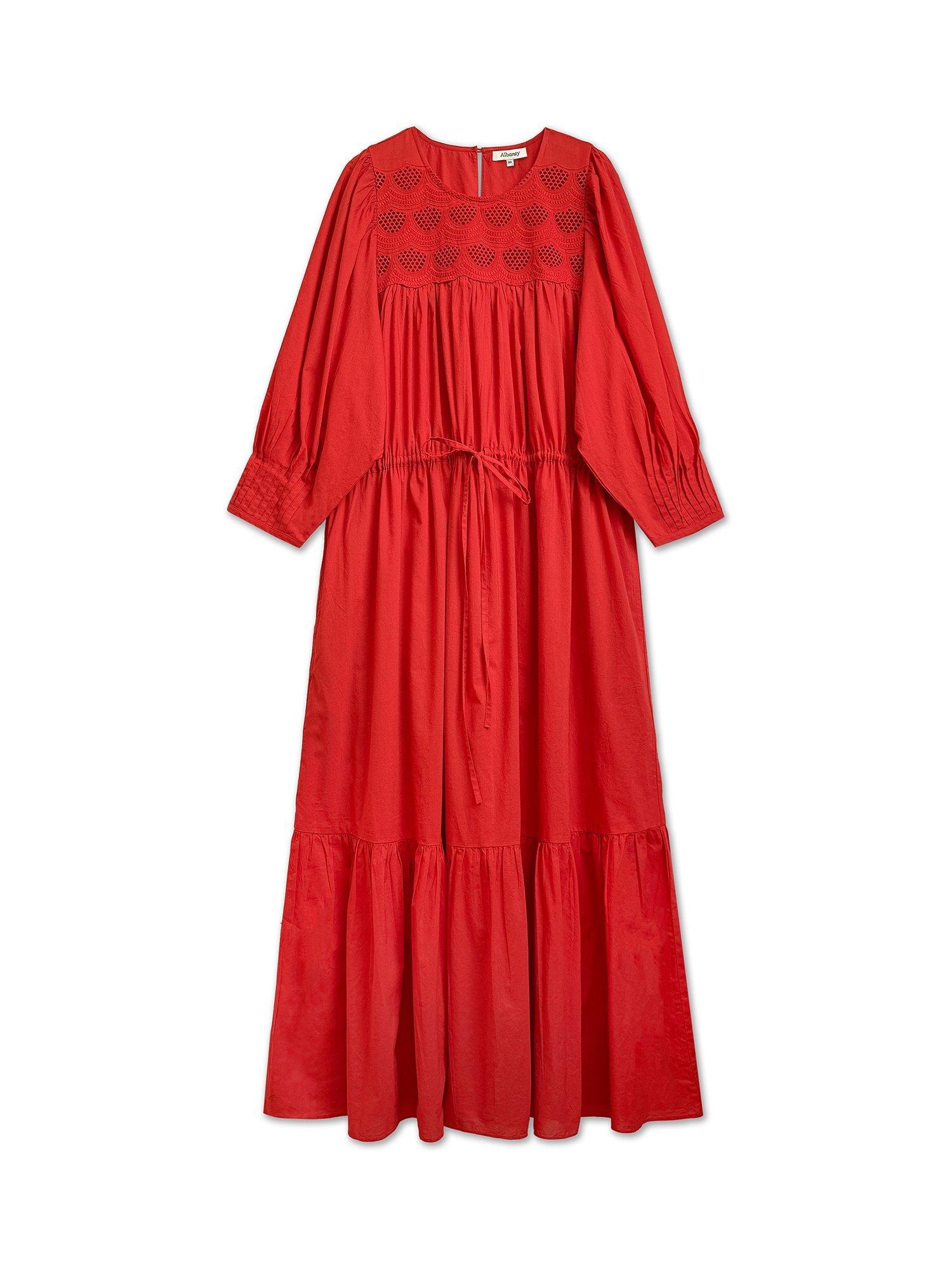 Product image 1 of 1, which shows Albaray Embroidered Yoke Midi Dress, Orange, 8