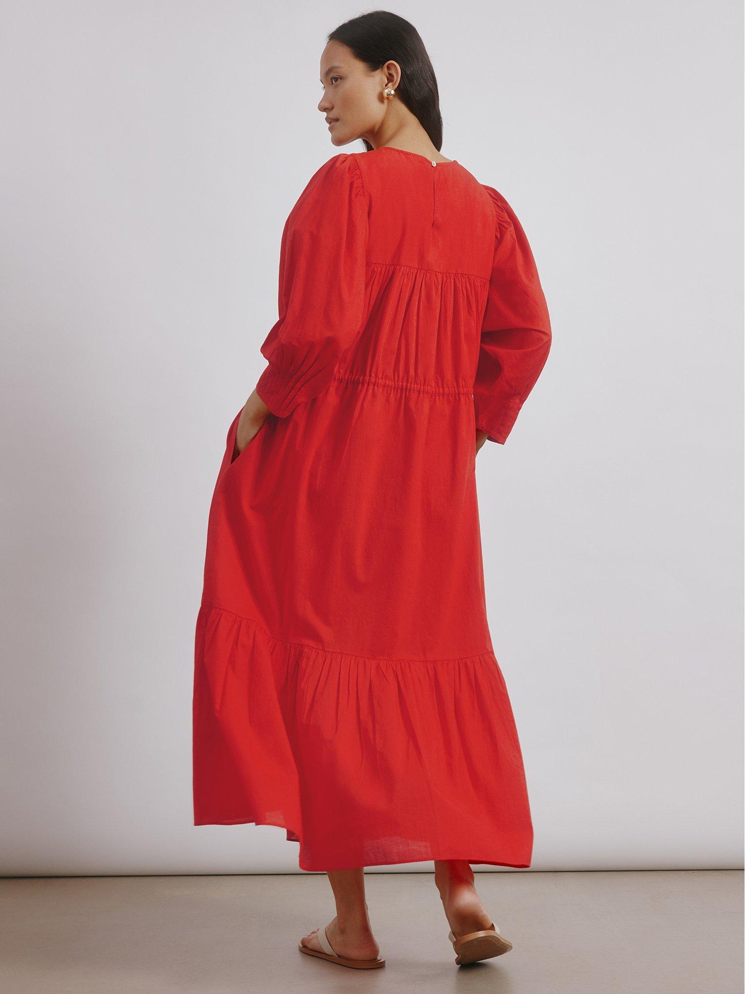Product image 3 of 4, which shows Albaray Embroidered Yoke Midi Dress, Orange, 8
