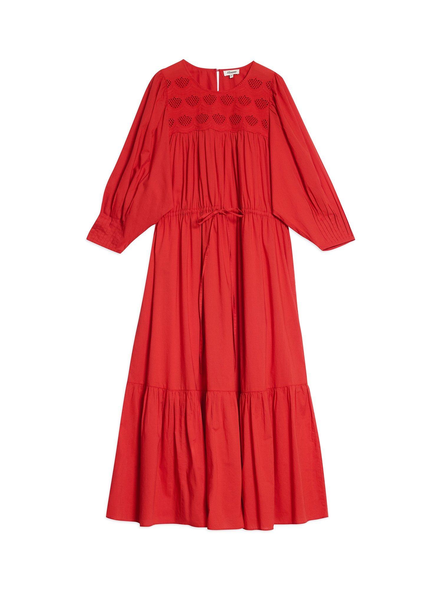 Product image 4 of 4, which shows Albaray Embroidered Yoke Midi Dress, Orange, 8