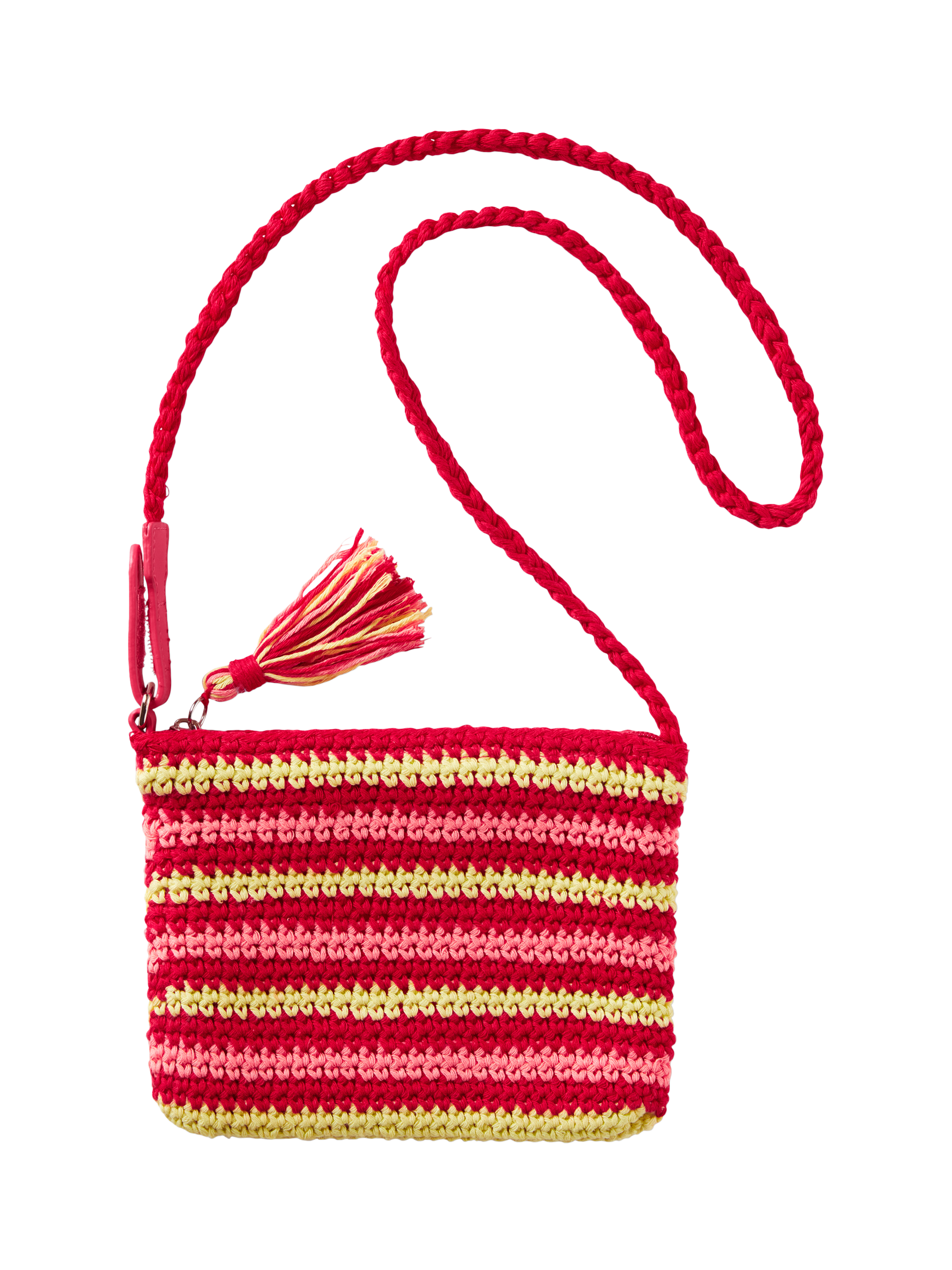 Benetton Kids' Crochet Tassel Crossbody Bag, Fuchsia