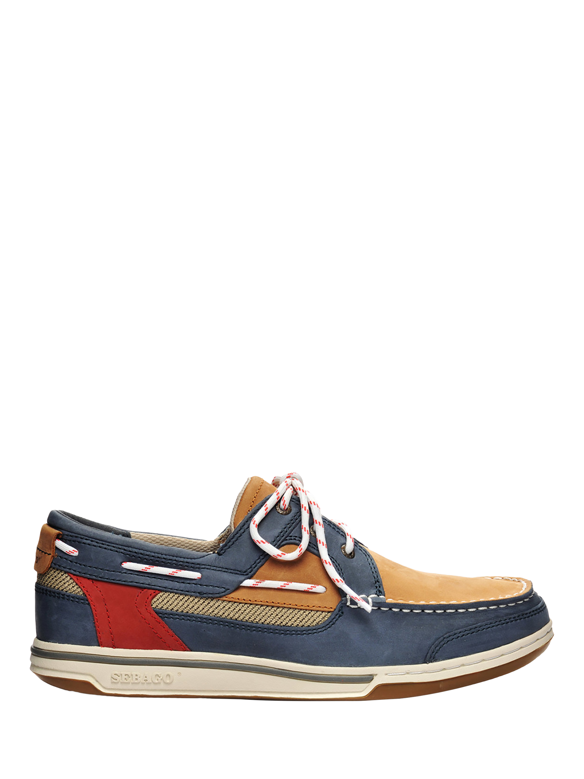 Product image 1 of 4, which shows Sebago Triton Legacy Leather Boat Shoes, Navy/Cognac/Red, 6.5