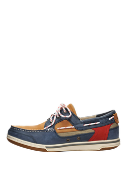 Sebago Triton Legacy Leather Boat Shoes, Navy/Cognac/Red - view 2, Navy/Cognac/Red