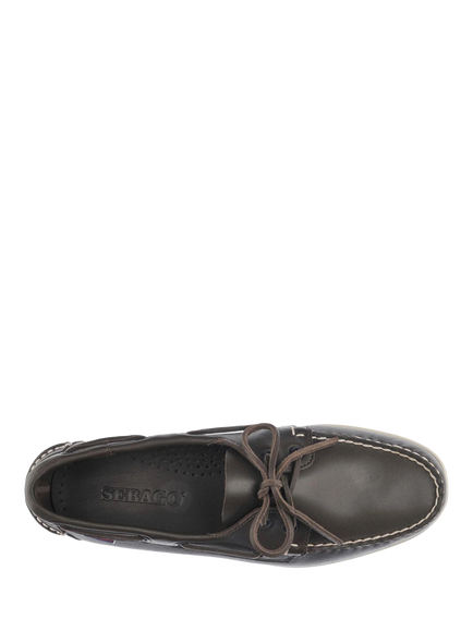 Sebago Dockside Portland Leather Boat Shoes, Dark Brown - view 2, Dark Brown