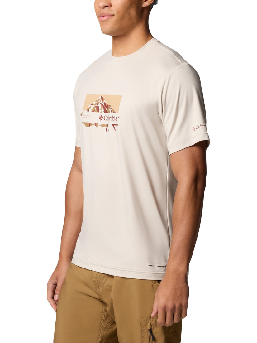 Product image 3 of 3, which shows Columbia Cotton Regular Fit Kwick Hike Graphic T-Shirt, Dark Stone Heather, S