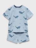 Mango Kids' Whale Print Cotton Short Pyjama Set, Medium Blue
