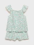 Mango Kids' Salty Cotton Floral Pyjama Set, Green