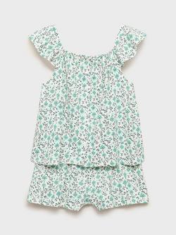 Mango Kids' Salty Cotton Floral Pyjama Set, Green, Green
