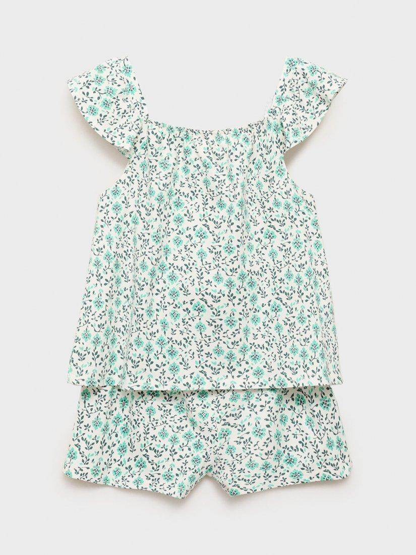 Product image 2 of 4, which shows Mango Kids' Salty Cotton Floral Pyjama Set, Green, 11-12 years