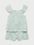 Mango Kids' Salty Cotton Floral Pyjama Set, Green