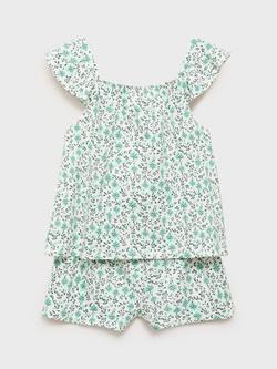 Mango Kids' Salty Cotton Floral Pyjama Set, Green - view 2, Green