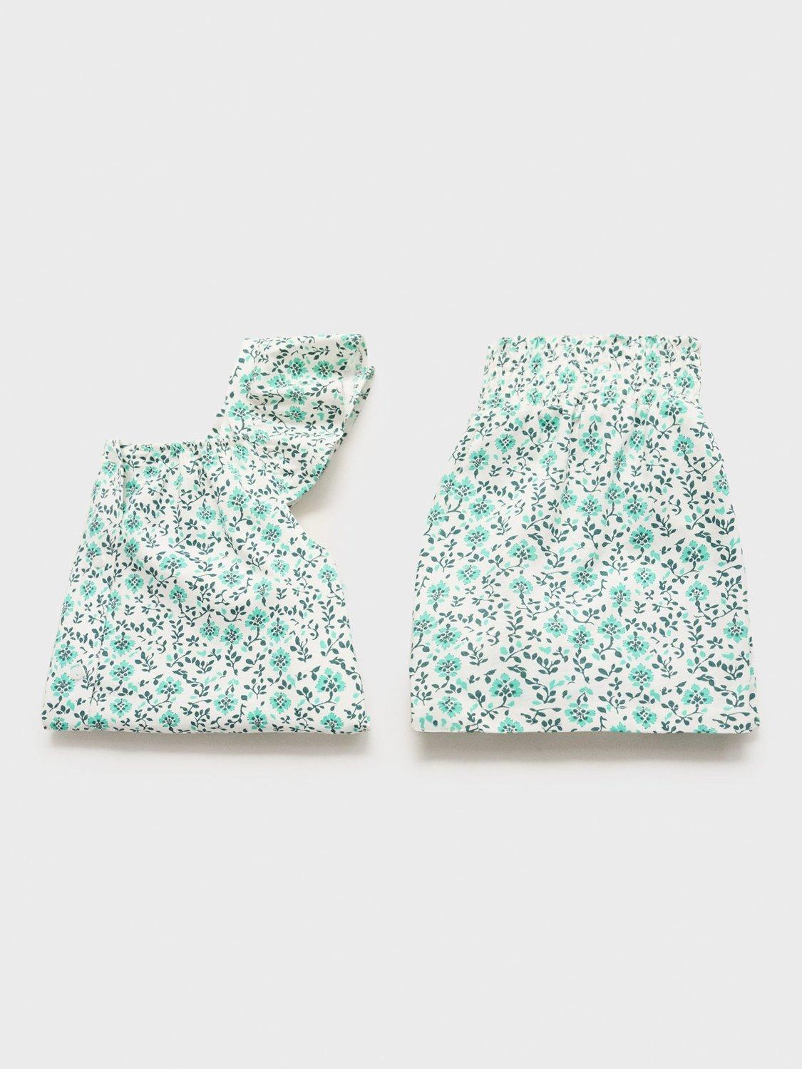 Product image 3 of 4, which shows Mango Kids' Salty Cotton Floral Pyjama Set, Green, 11-12 years