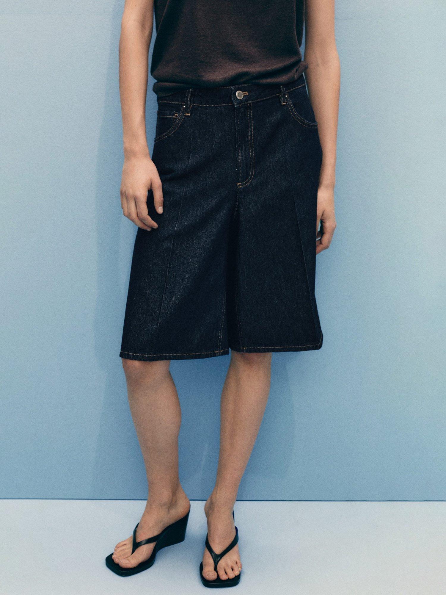 Mango Sofia High Waist Jorts, Open Blue