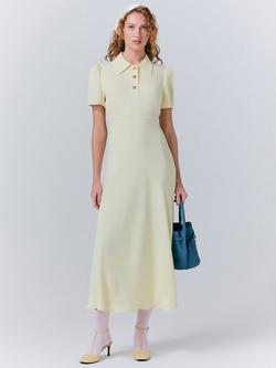 Ghost Verity Puffed Sleeve Collared Button Detail Fitted Midi Dress, Yellow