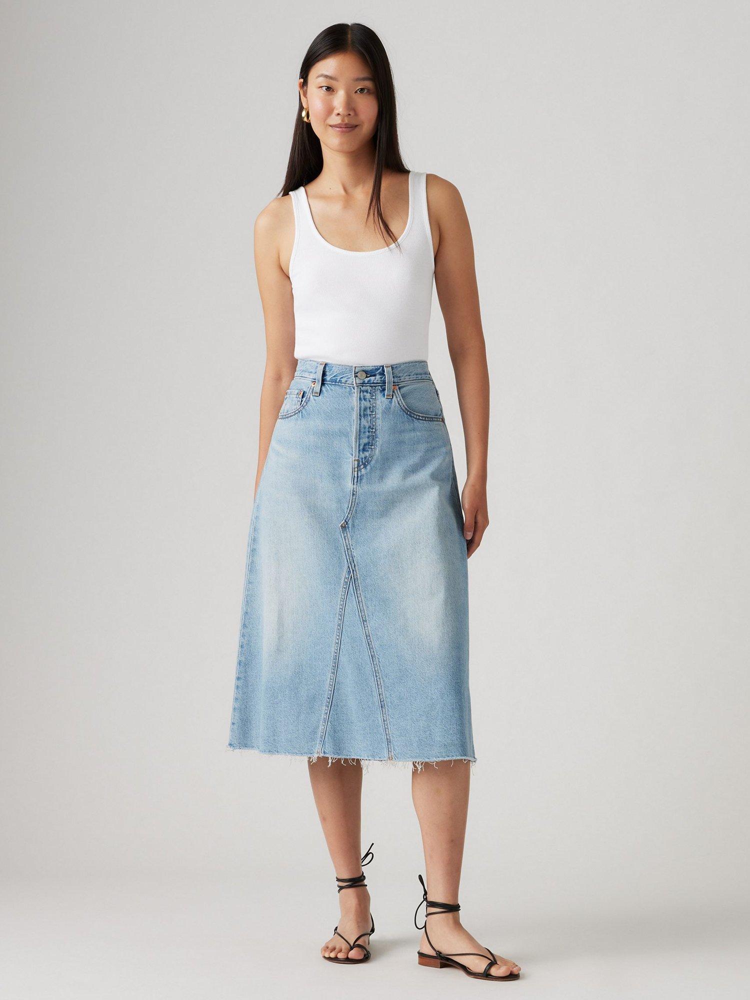 Product image 1 of 6, which shows Levi's Deacon High Rise Denim Midi Skirt, Secret Secret, 24
