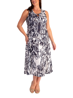 chesca Floral Scribble Print Sleeveless Mesh Dress, White/Midnight, White/Midnight