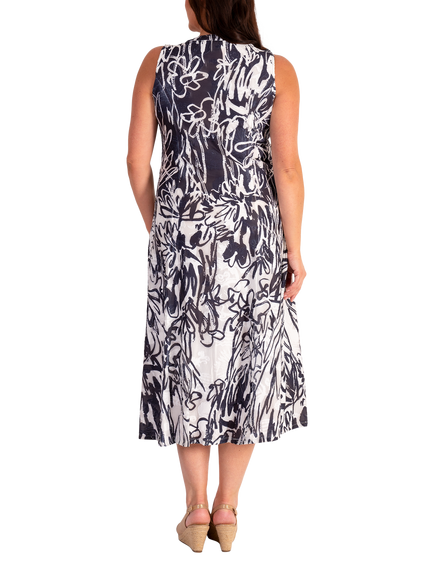 chesca Floral Scribble Print Sleeveless Mesh Dress, White/Midnight - view 2, White/Midnight