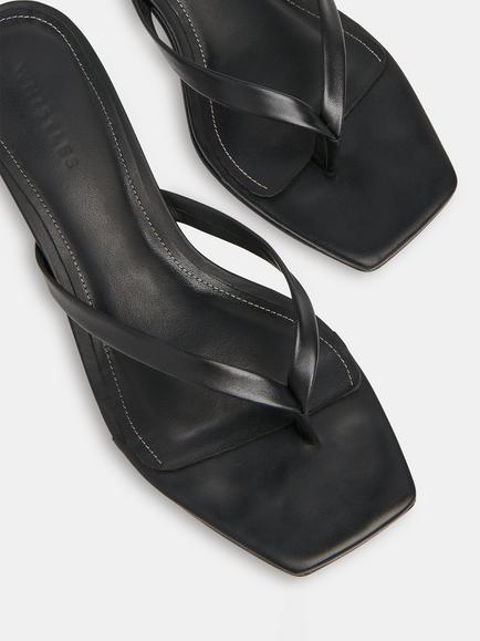 Whistles Leather Toe Post Kitten Heel, Black - view 2, Black