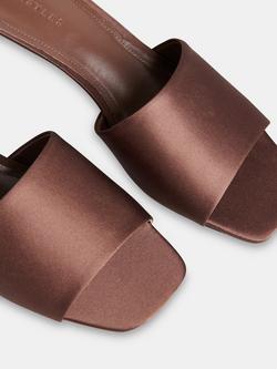 Whistles Satin Slip On Heeled Mules - view 2, Brown