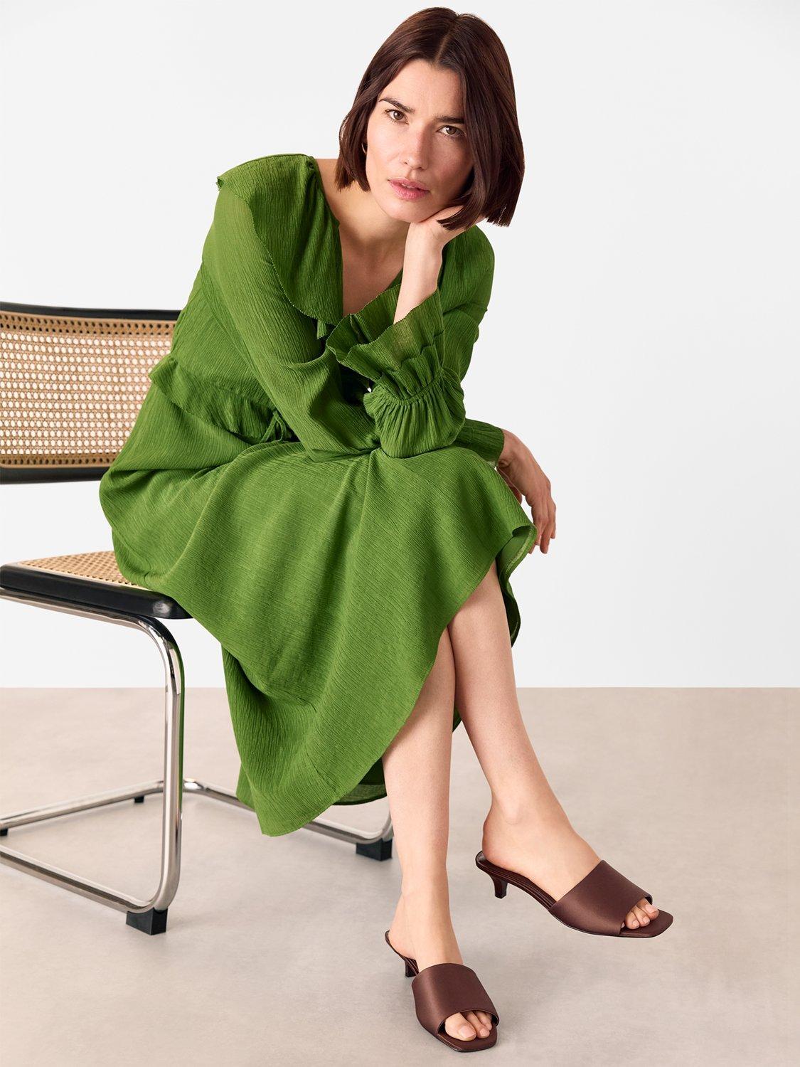 Product image 4 of 4, which shows Whistles Satin Slip On Heeled Mules, Brown, 3