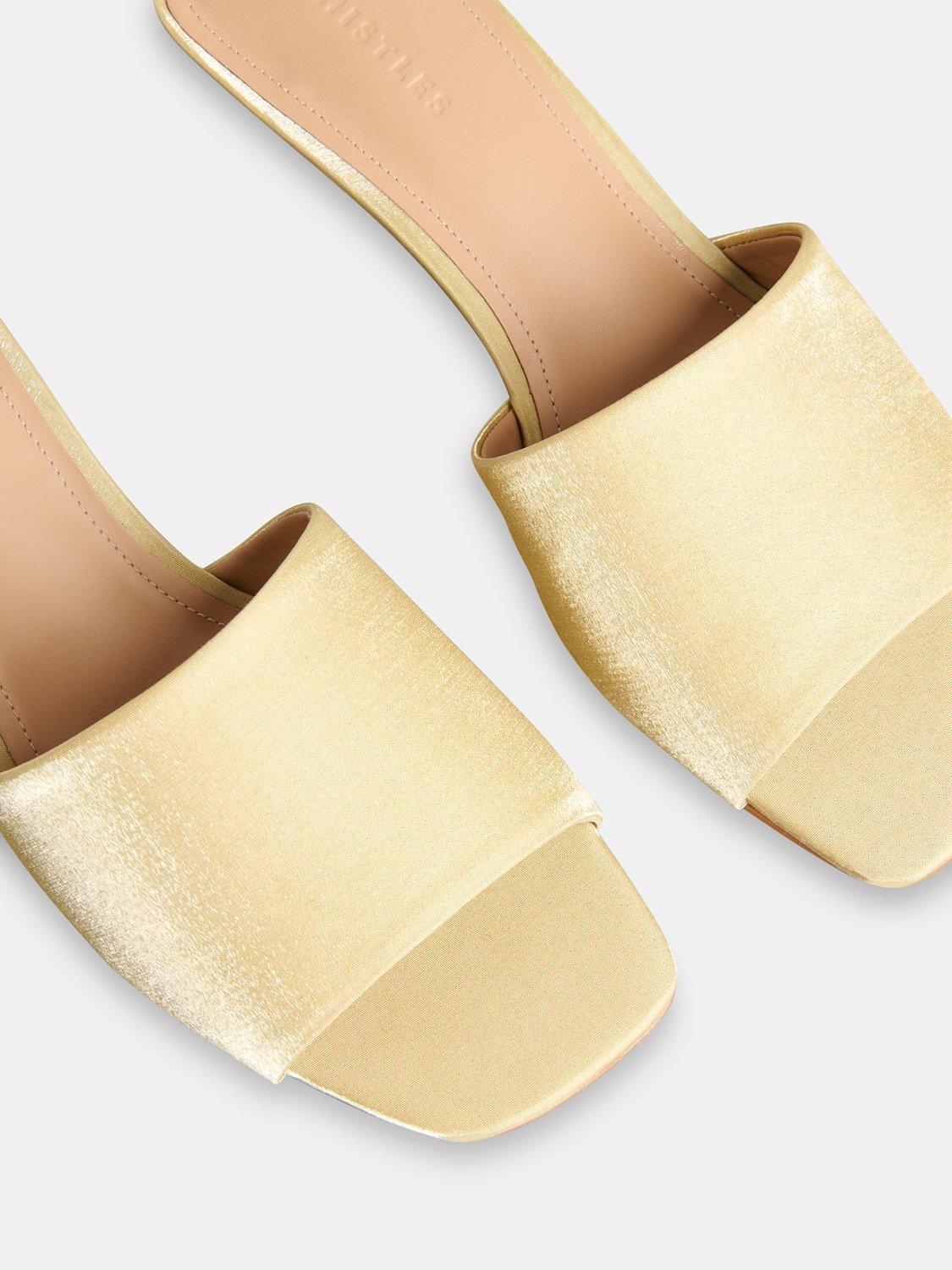 Product image 2 of 4, which shows Whistles Satin Slip On Heeled Mules, Pale Yellow, 3