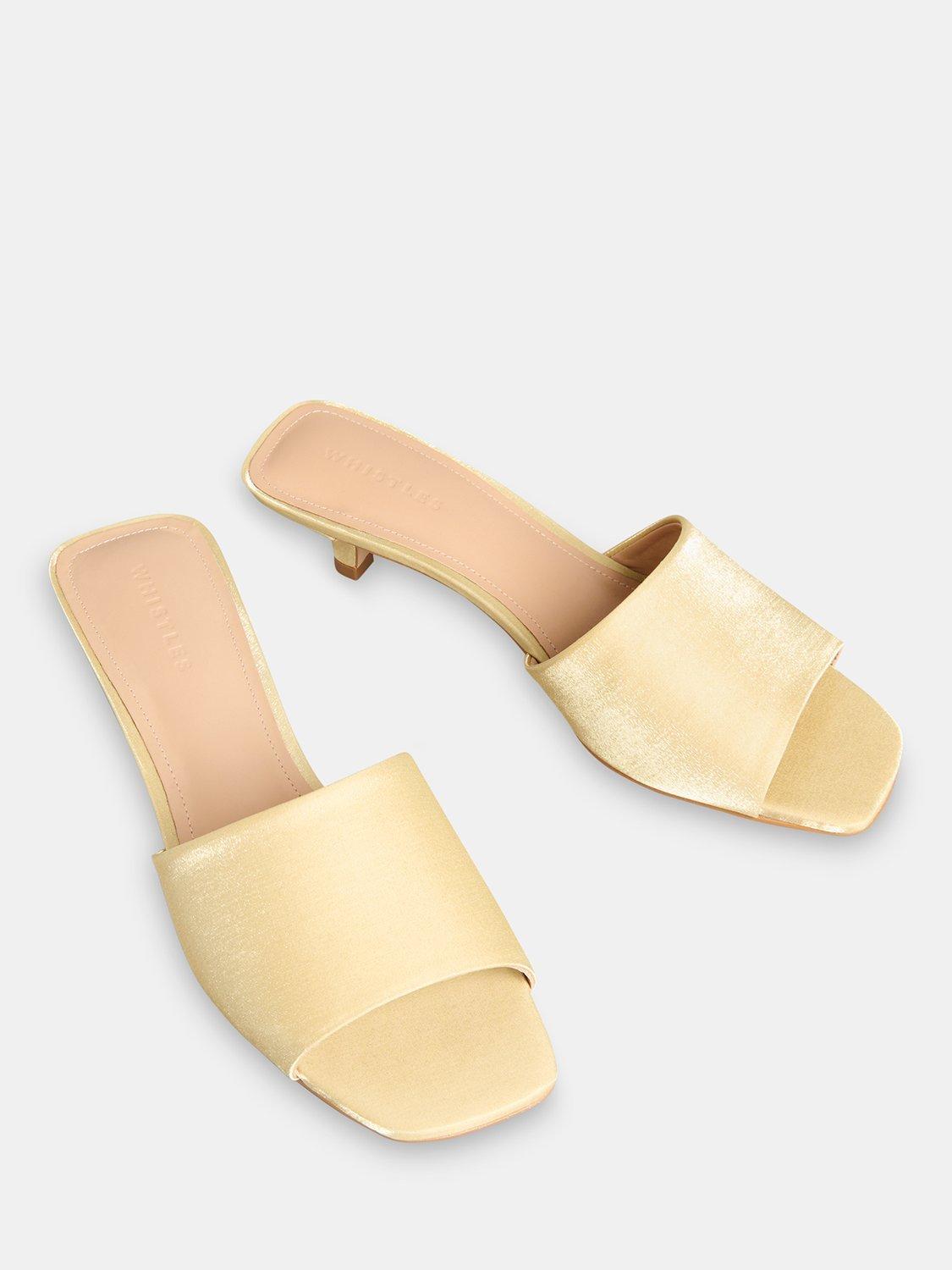 Product image 3 of 4, which shows Whistles Satin Slip On Heeled Mules, Pale Yellow, 3