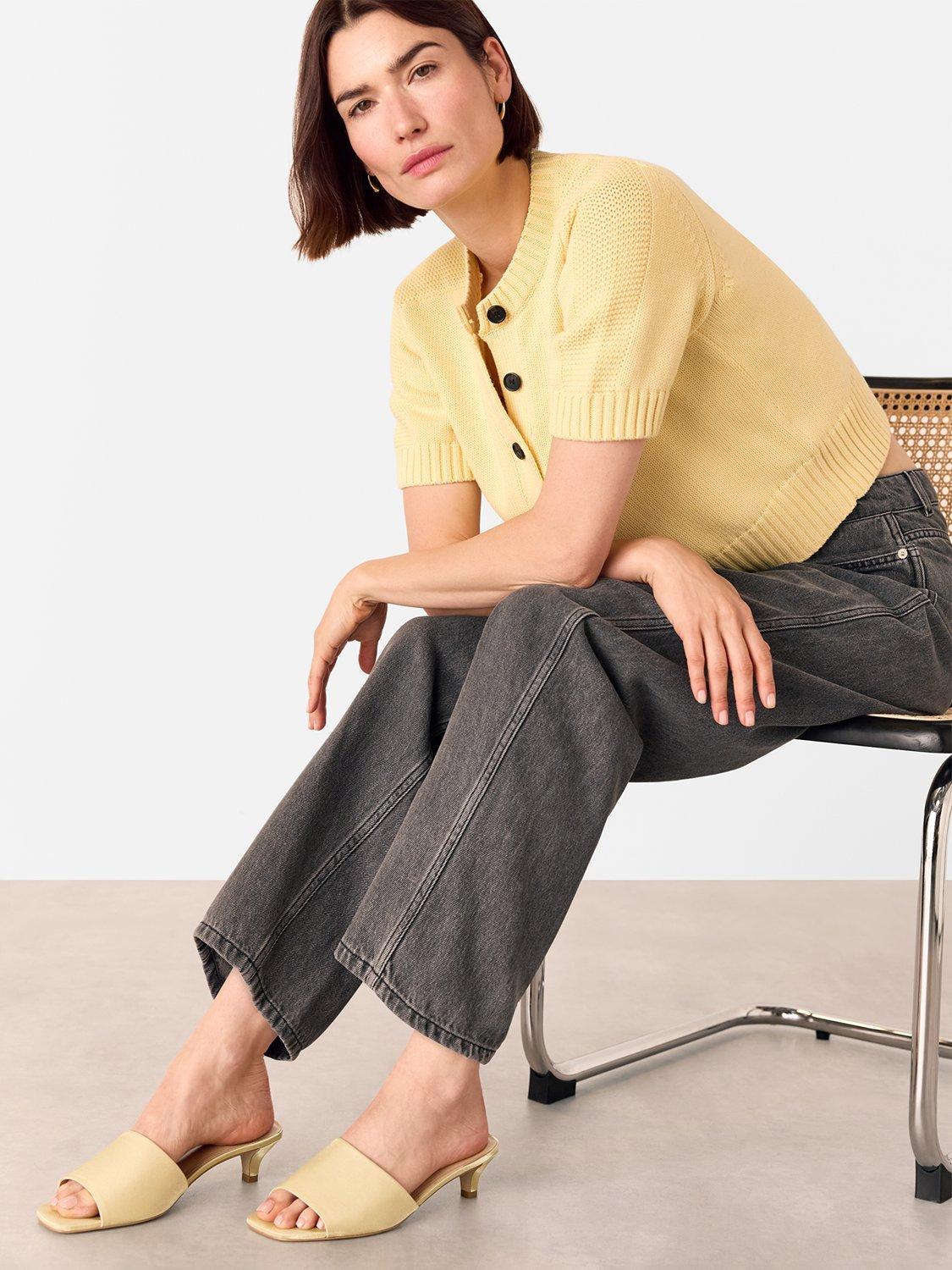 Product image 4 of 4, which shows Whistles Satin Slip On Heeled Mules, Pale Yellow, 3