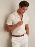 Reiss Eden Cotton Blend Cuban Collar Shirt, White