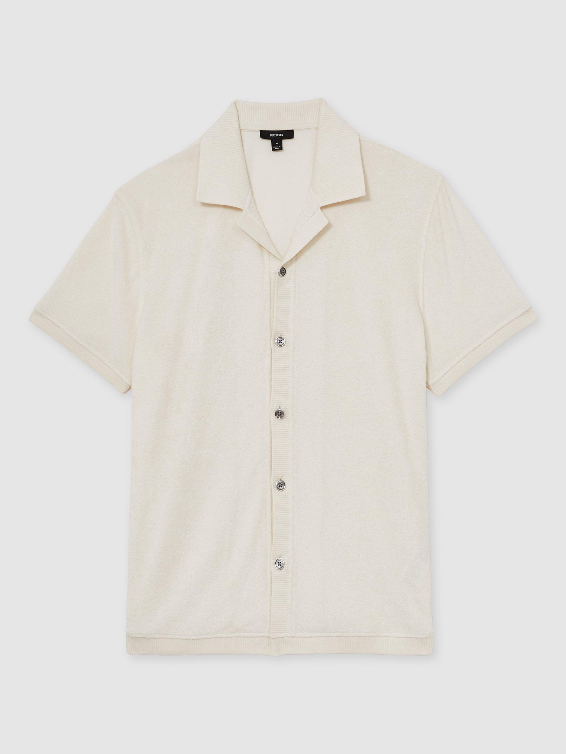 Product image 3 of 4, which shows Reiss Eden Cotton Blend Cuban Collar Shirt, White, XS