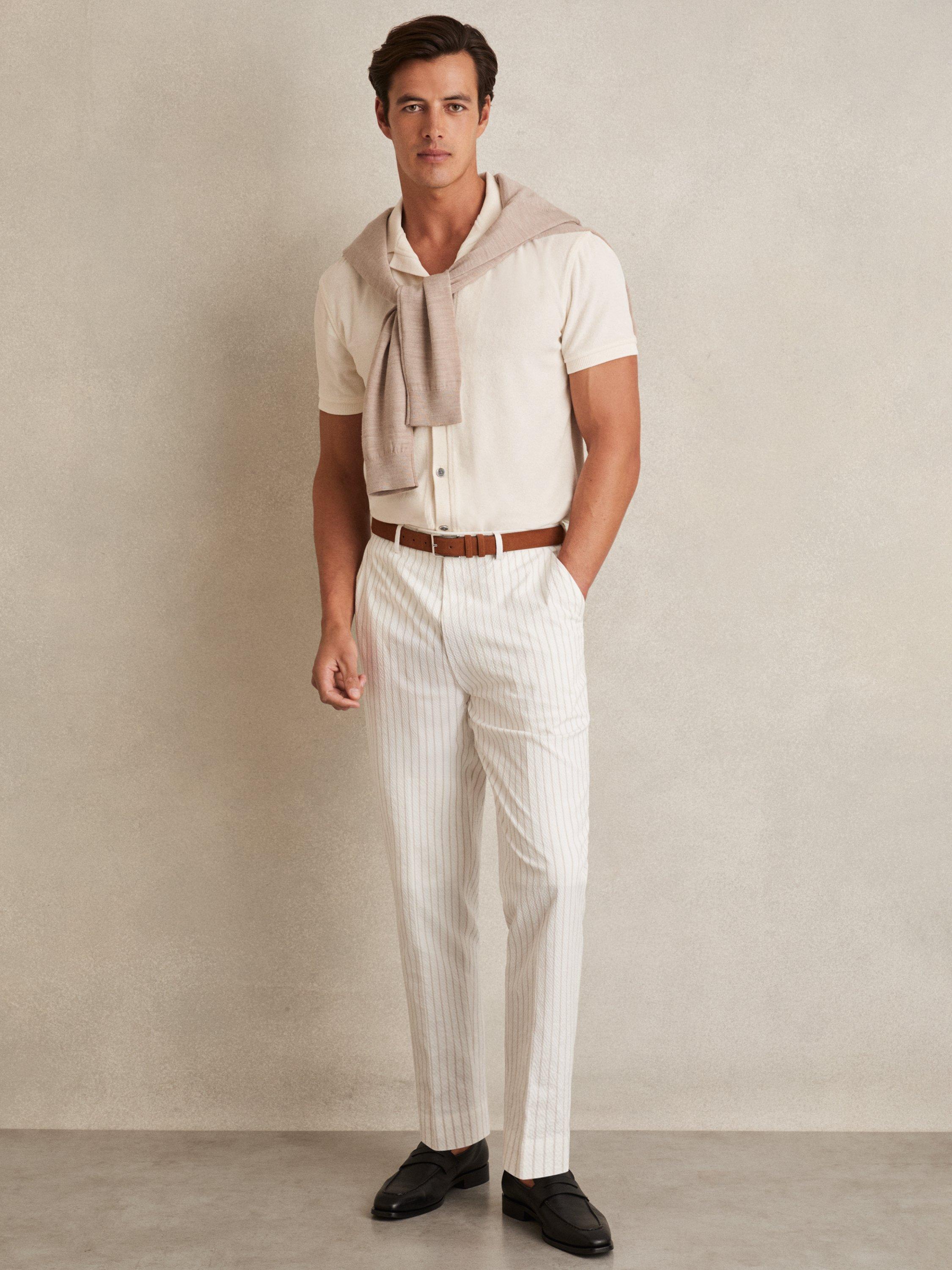 Product image 4 of 4, which shows Reiss Eden Cotton Blend Cuban Collar Shirt, White, XS