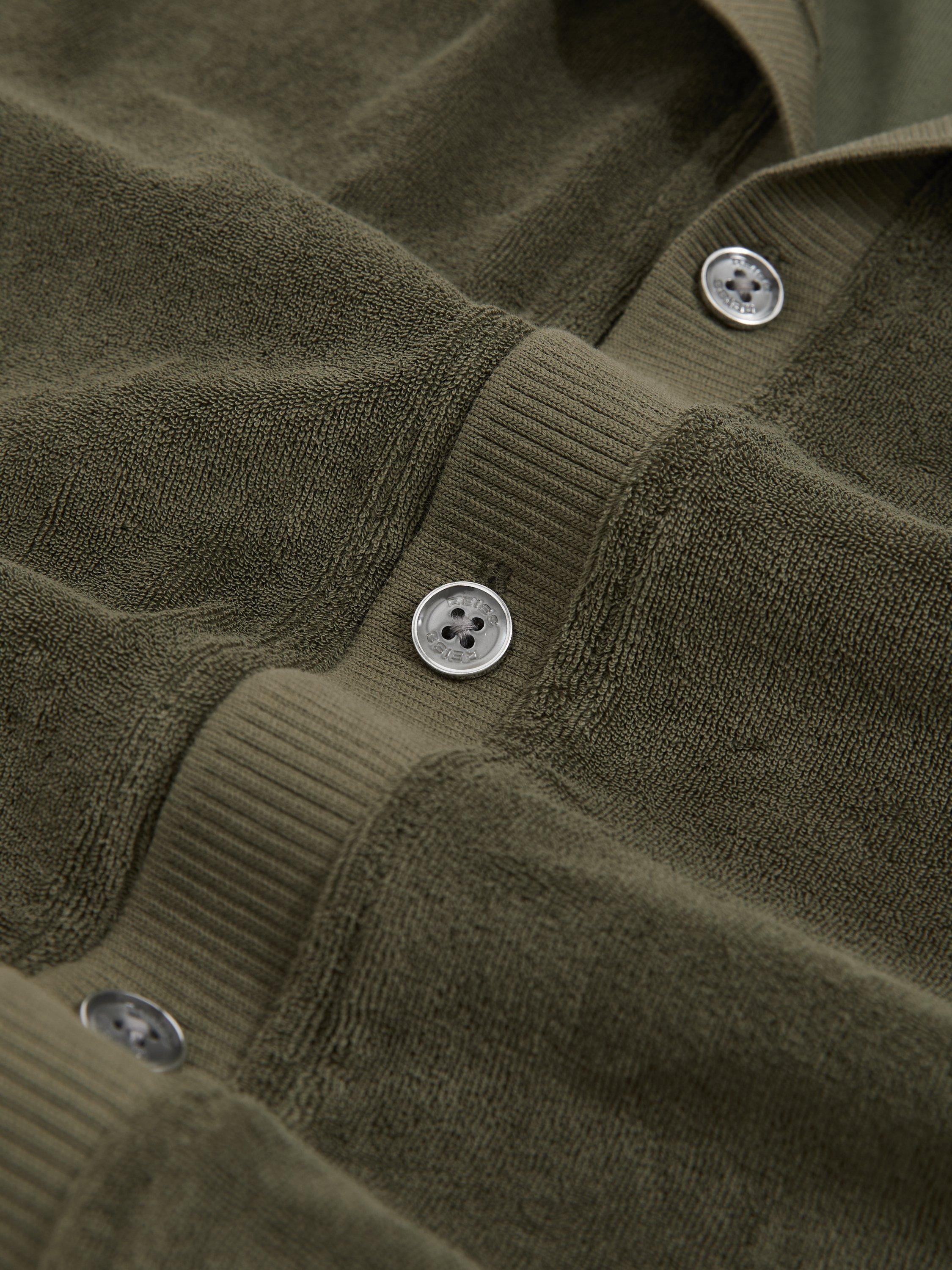 Product image 2 of 5, which shows Reiss Eden Cotton Blend Cuban Collar Shirt, Green, XS