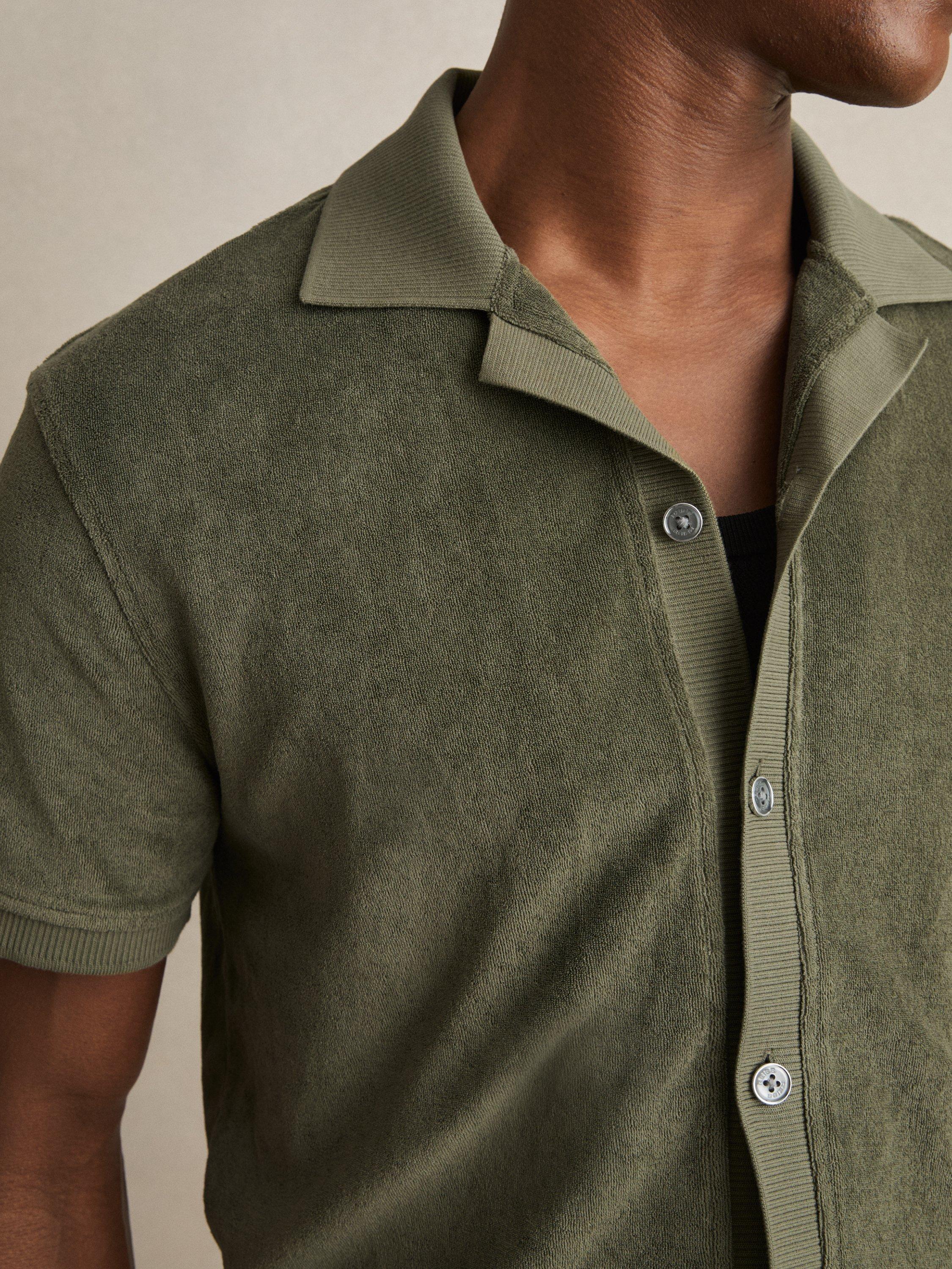 Product image 4 of 5, which shows Reiss Eden Cotton Blend Cuban Collar Shirt, Green, XS
