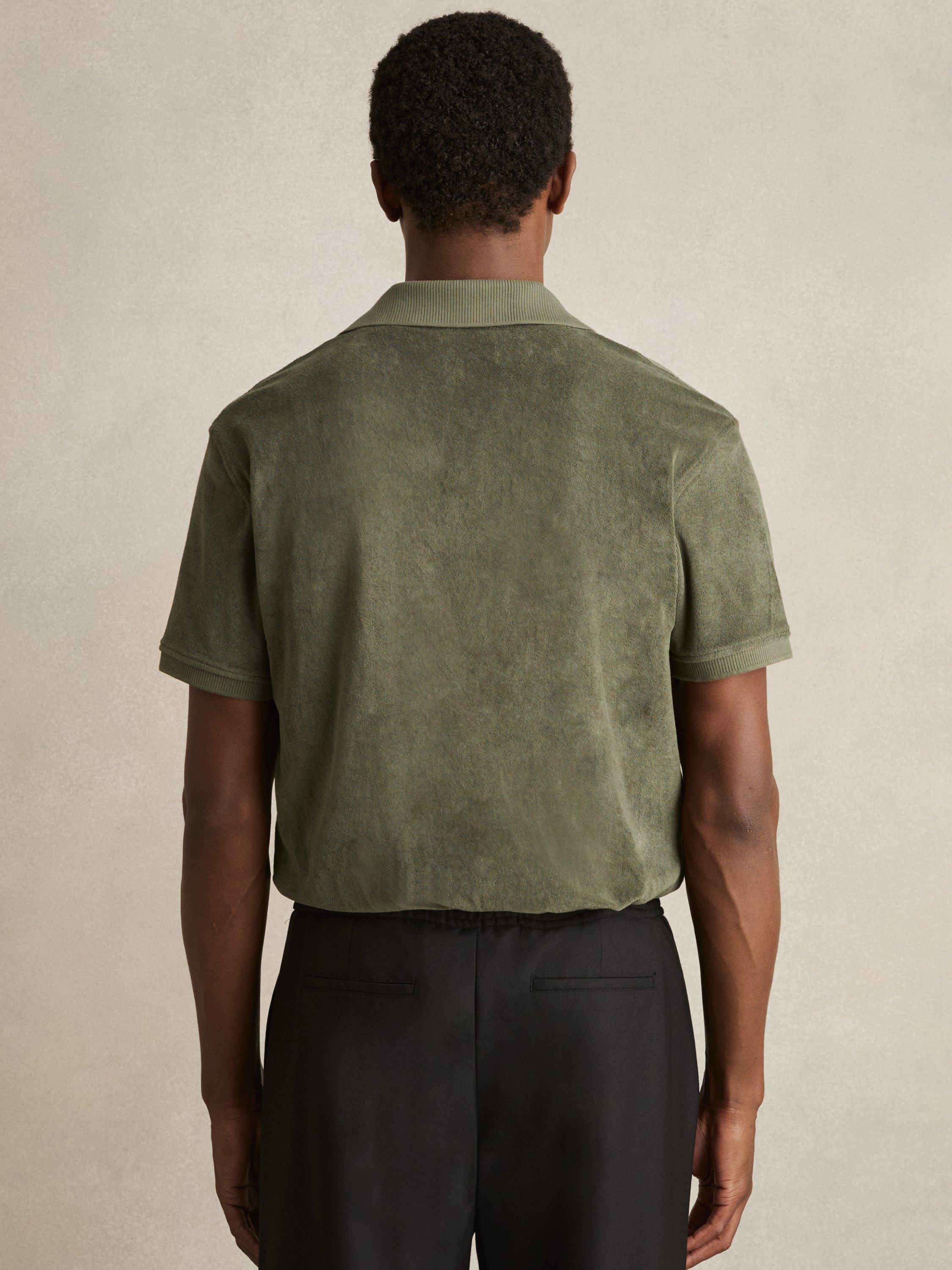 Product image 5 of 5, which shows Reiss Eden Cotton Blend Cuban Collar Shirt, Green, XS