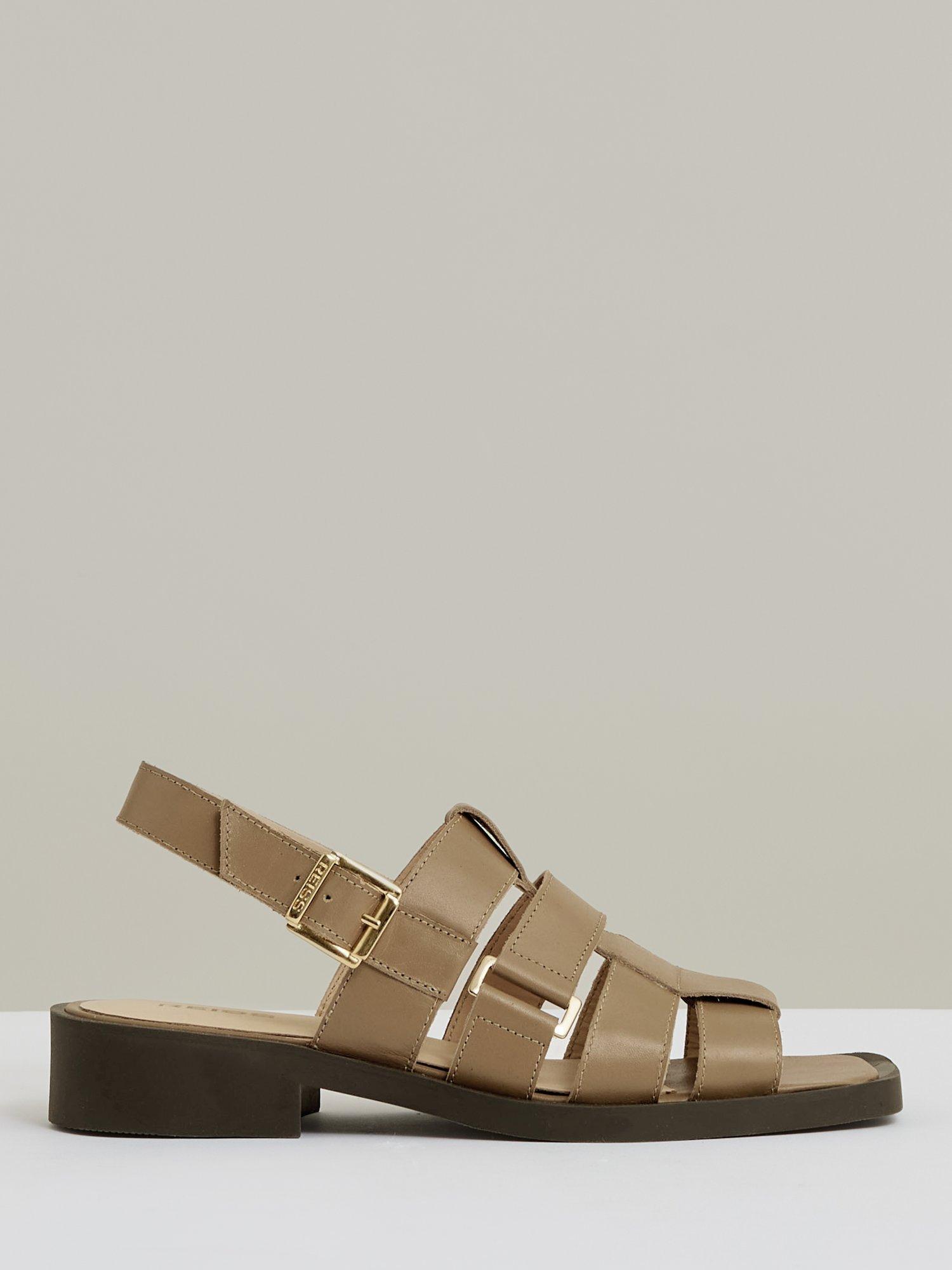 Product image 1 of 5, which shows Reiss Marlie Leather Fisherman Sandals, Tan, 3