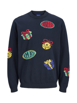 Jack & Jones Kids' Cotton Christmas Crew Neck Jumper, Sky Captain, Sky Captain