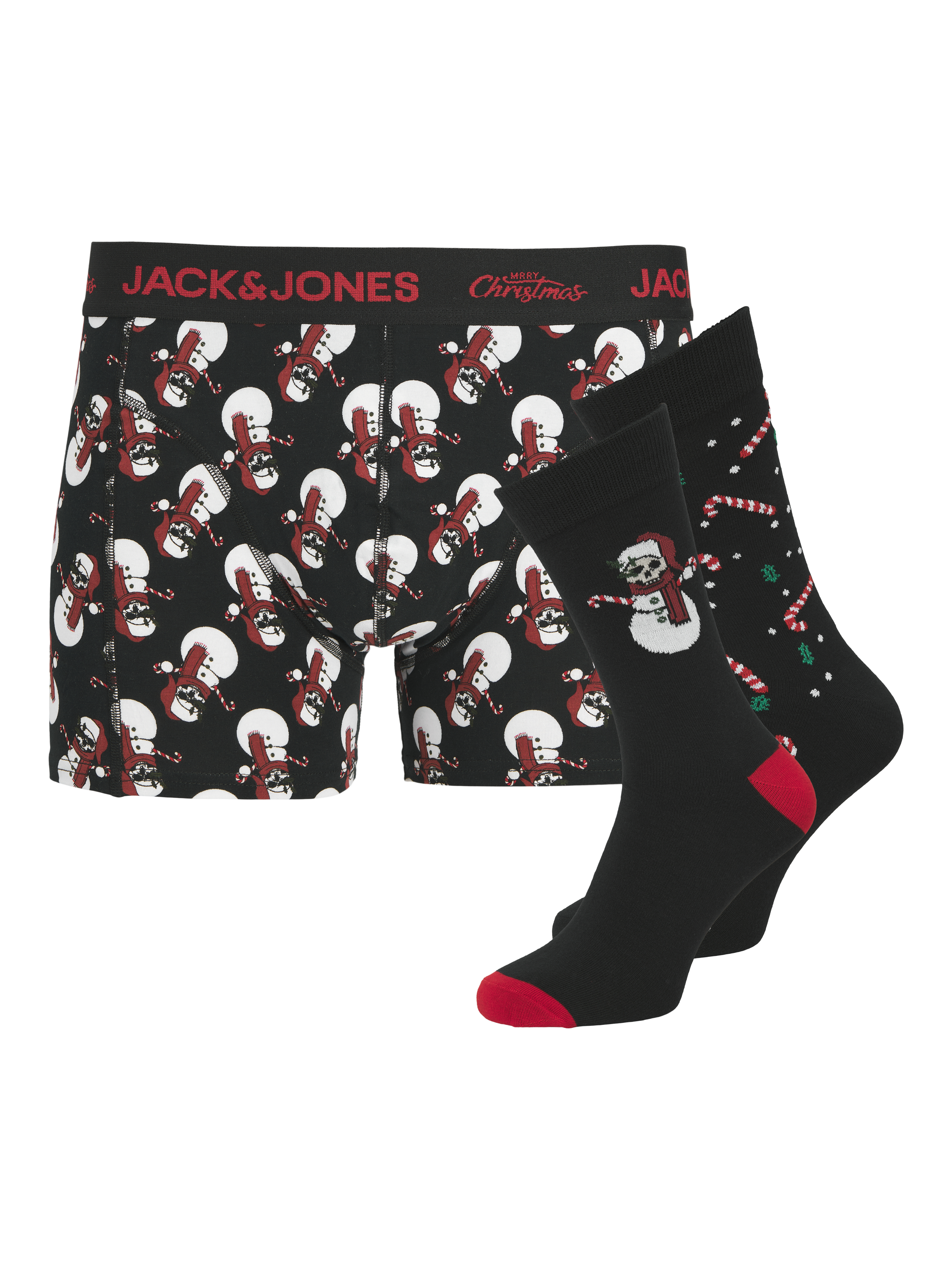 Product image 1 of 2, which shows Jack & Jones Kids' Skulls Snowman Underwear & Socks Christmas Gift Box, Black, 8 years