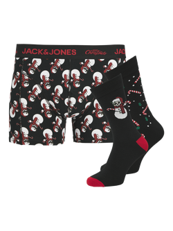 Jack & Jones Kids' Skulls Snowman Underwear & Socks Christmas Gift Box, Black, Black