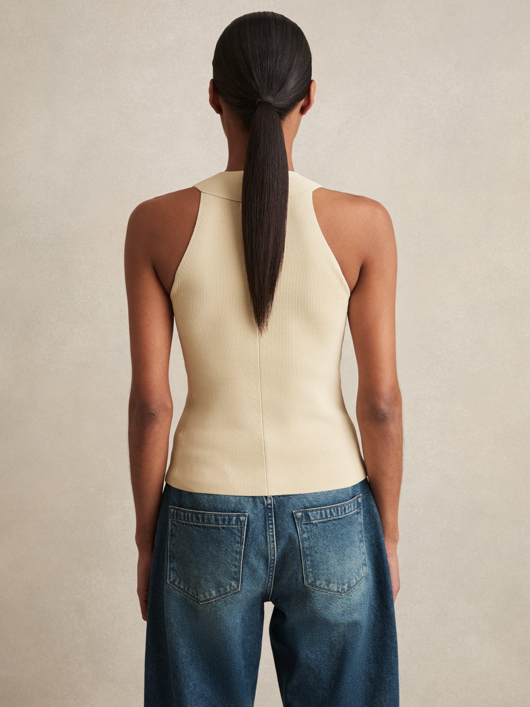 Product image 2 of 5, which shows Reiss Lacey Funnel Neck Mixed Blend Vest, Ivory, XS