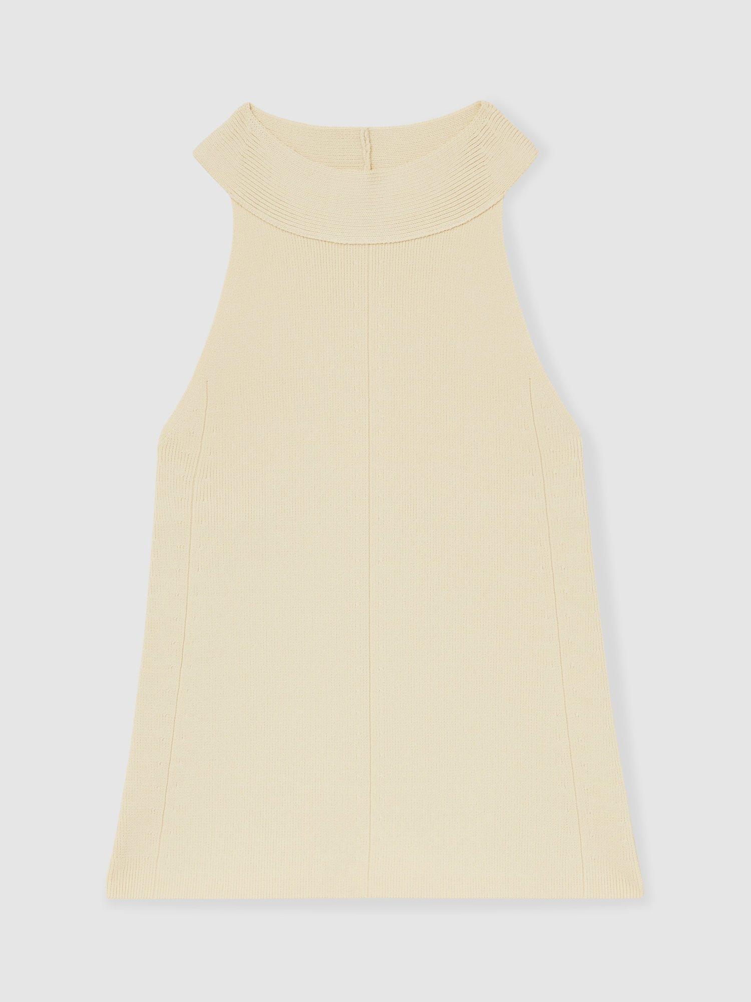 Product image 3 of 5, which shows Reiss Lacey Funnel Neck Mixed Blend Vest, Ivory, XS