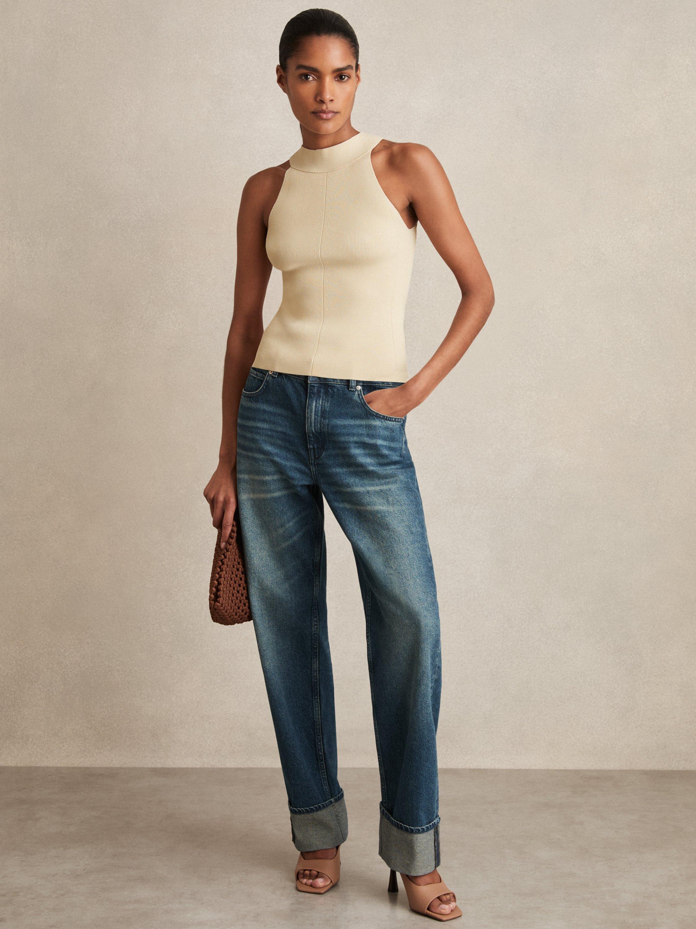 Product image 4 of 5, which shows Reiss Lacey Funnel Neck Mixed Blend Vest, Ivory, XS