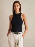 Reiss Lacey Funnel Neck Mixed Blend Vest, Navy