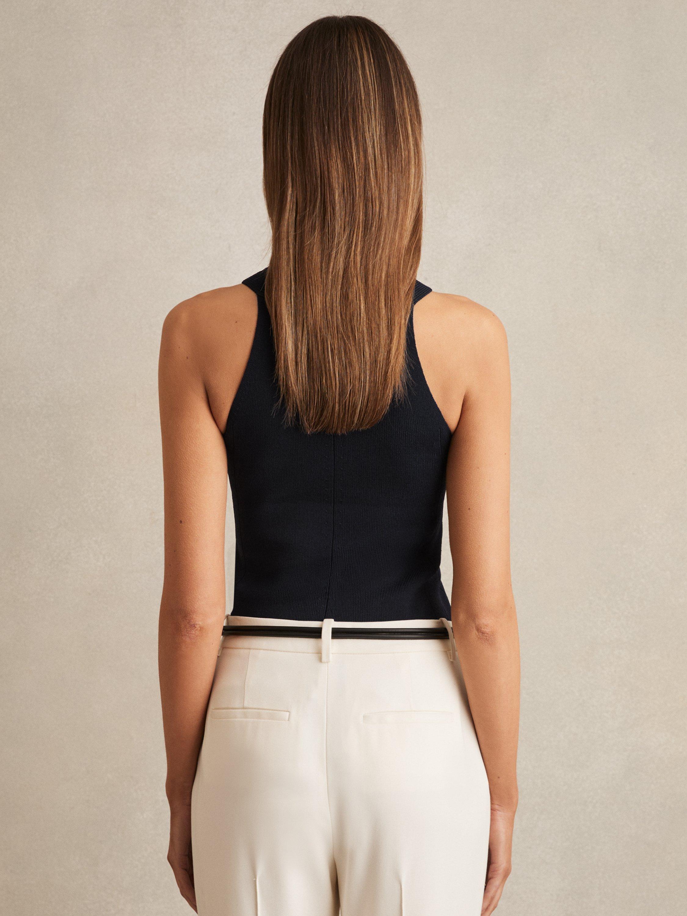 Product image 2 of 5, which shows Reiss Lacey Funnel Neck Mixed Blend Vest, Navy, XS