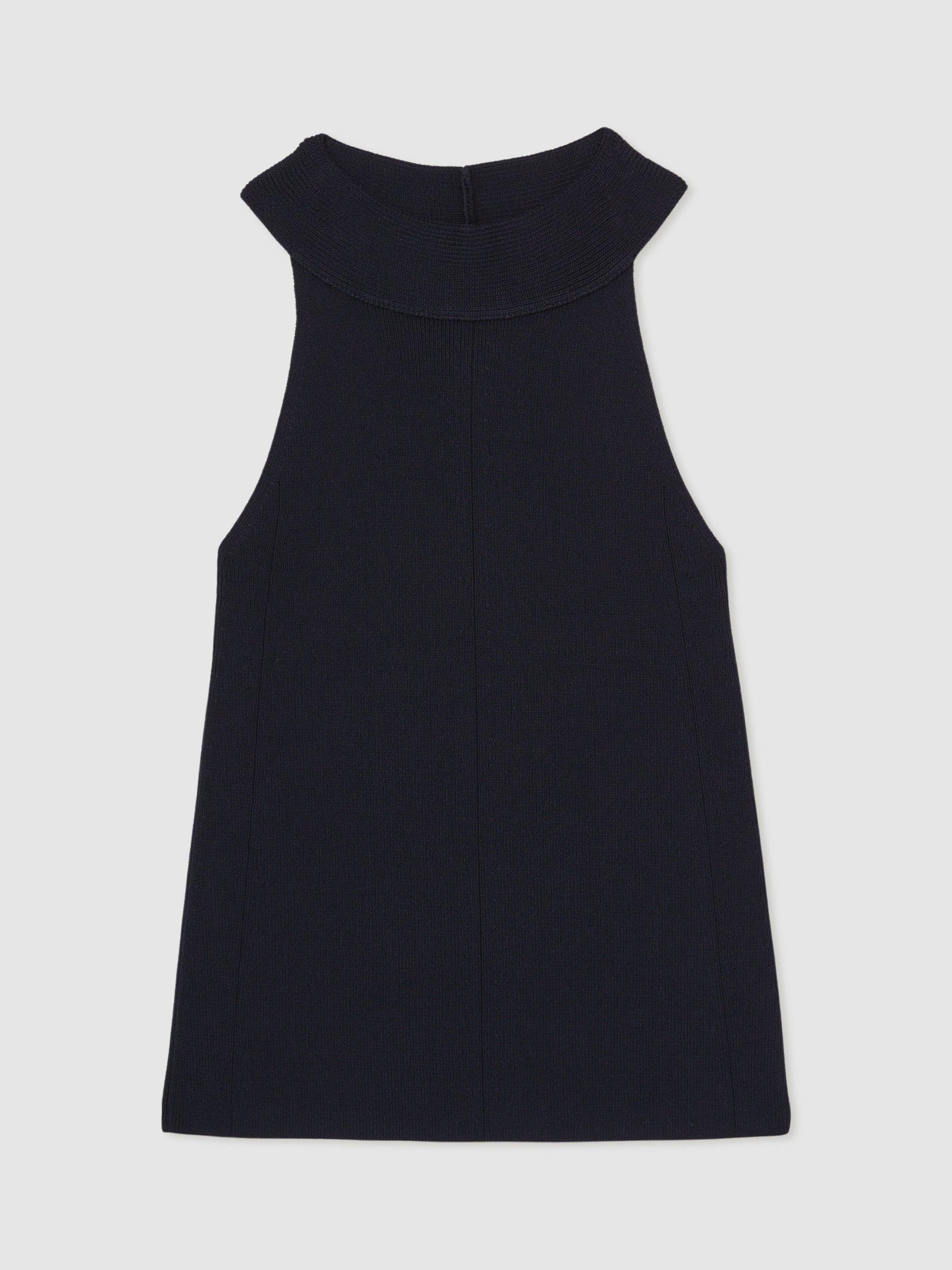 Product image 3 of 5, which shows Reiss Lacey Funnel Neck Mixed Blend Vest, Navy, XS