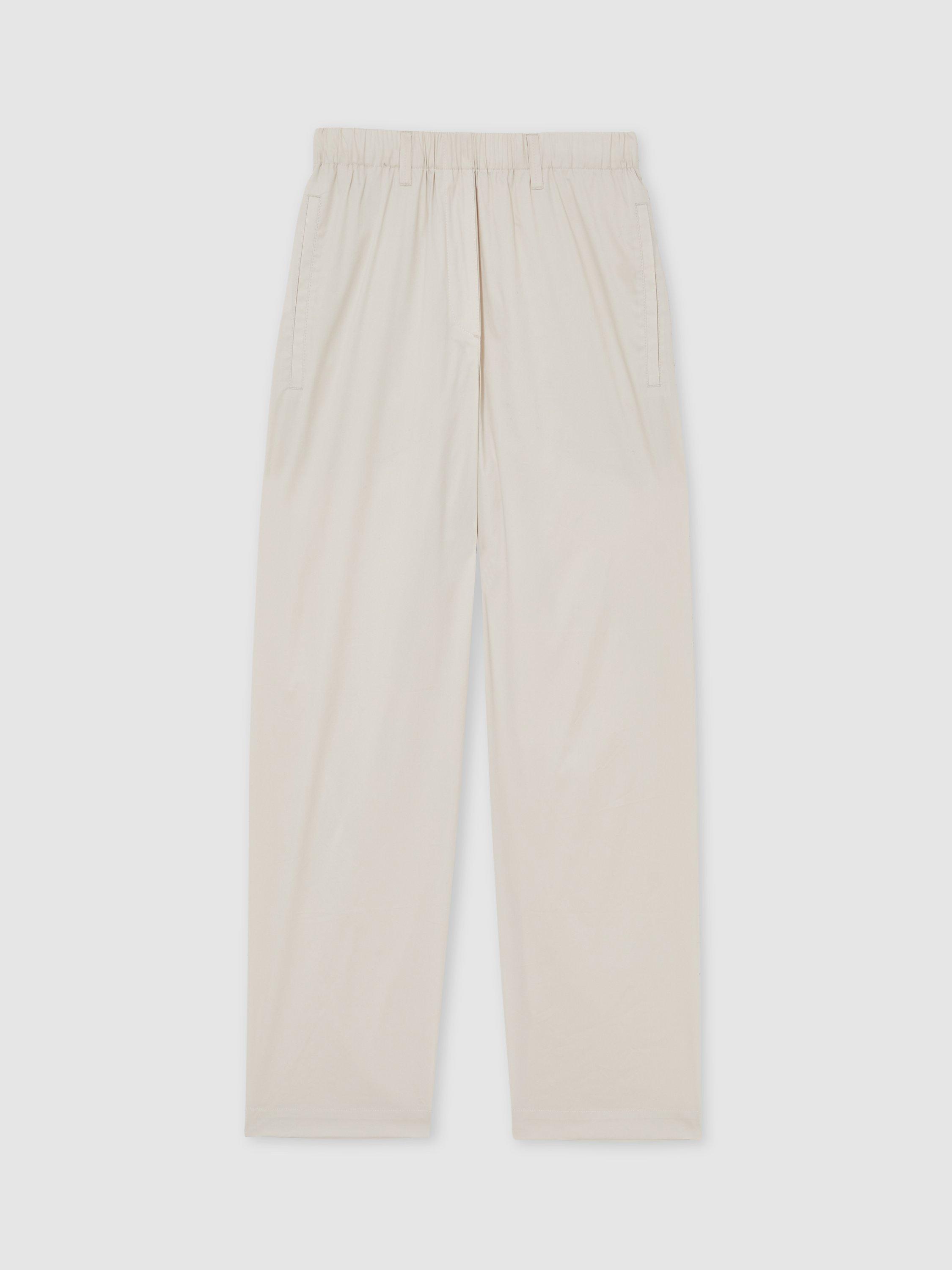Product image 3 of 5, which shows Reiss Osbourne Cropped Cotton Blend Taper Trousers, Stone, 16