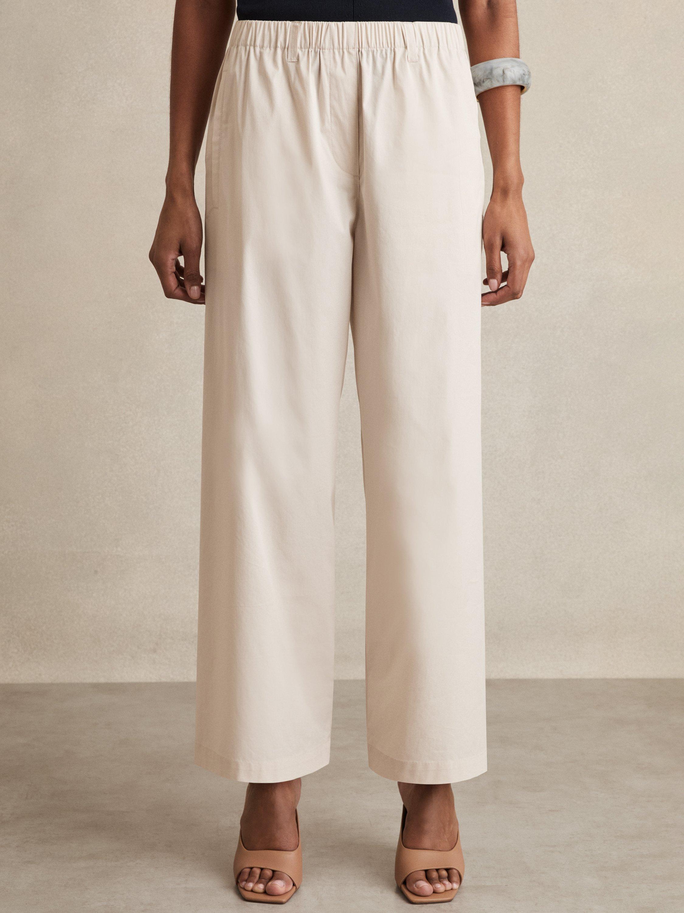 Product image 4 of 5, which shows Reiss Osbourne Cropped Cotton Blend Taper Trousers, Stone, 16