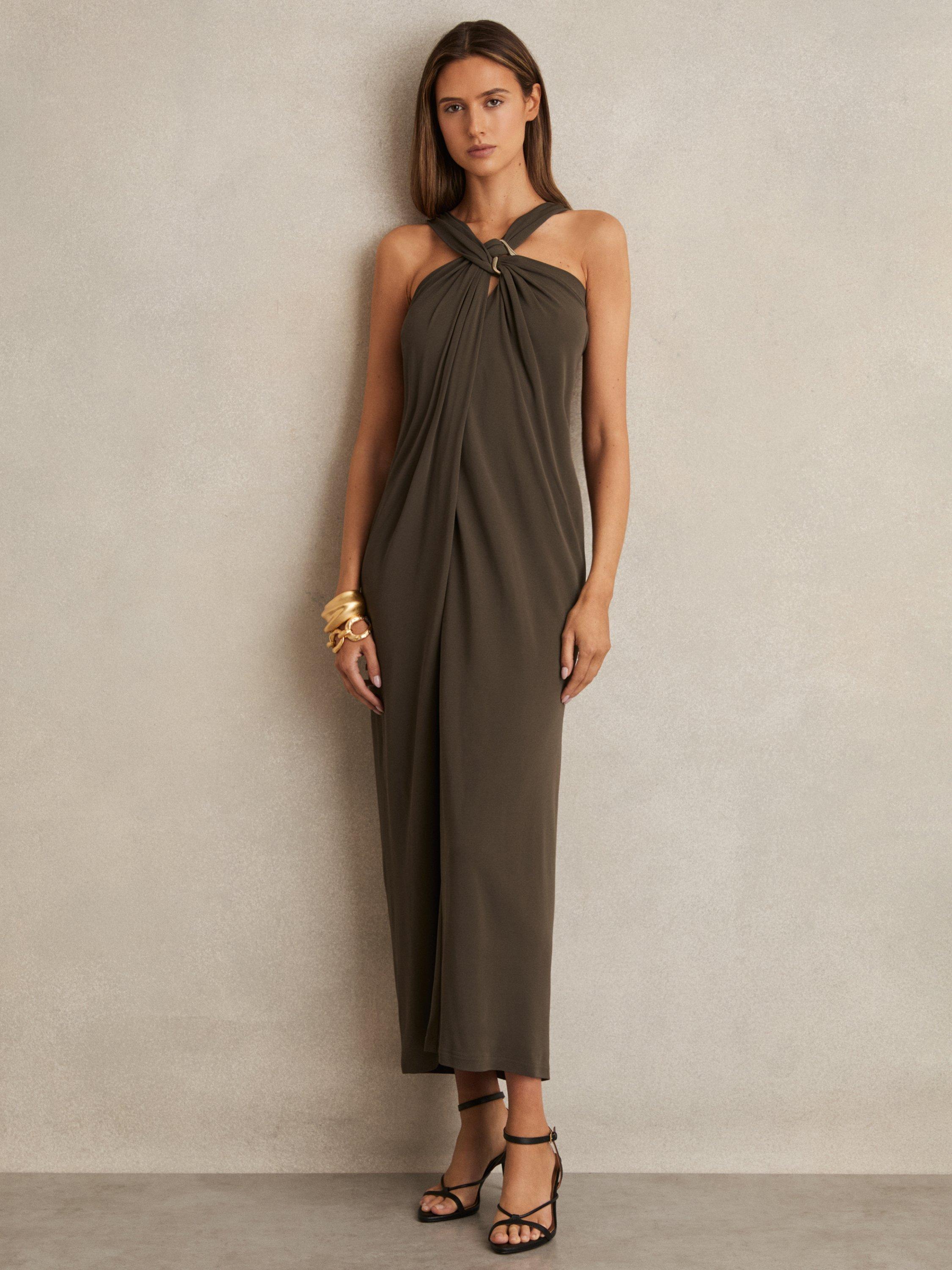 Product image 1 of 5, which shows Reiss Eliza Halterneck Maxi Dress, Mocha, 6