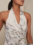 Reiss Petite Carla Palm Print Halterneck Dress, Neutral