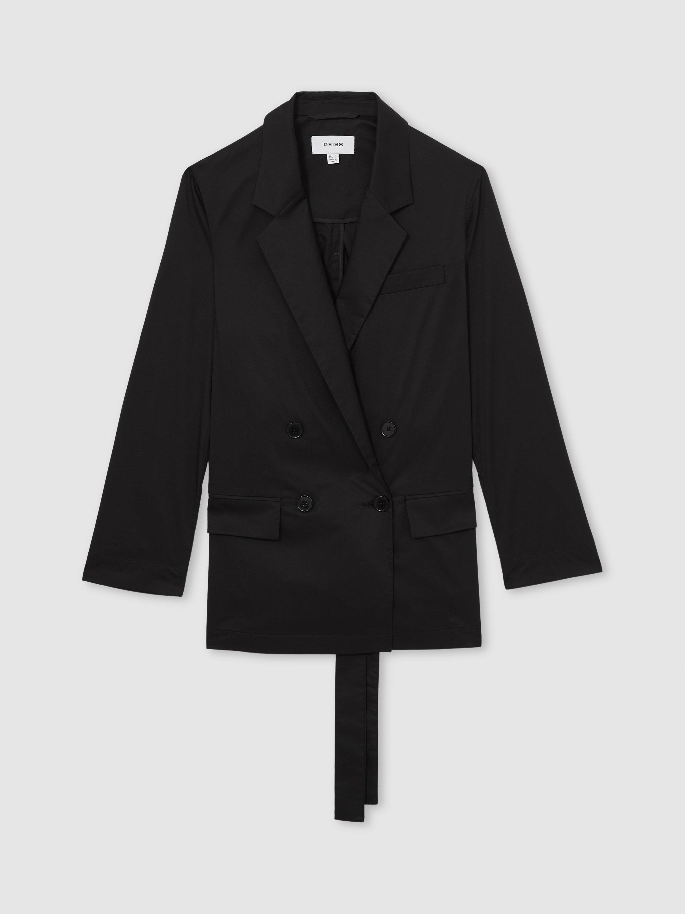 Product image 3 of 5, which shows Reiss Osbourne Belted Cotton Blend Jacket Black, Black, 6