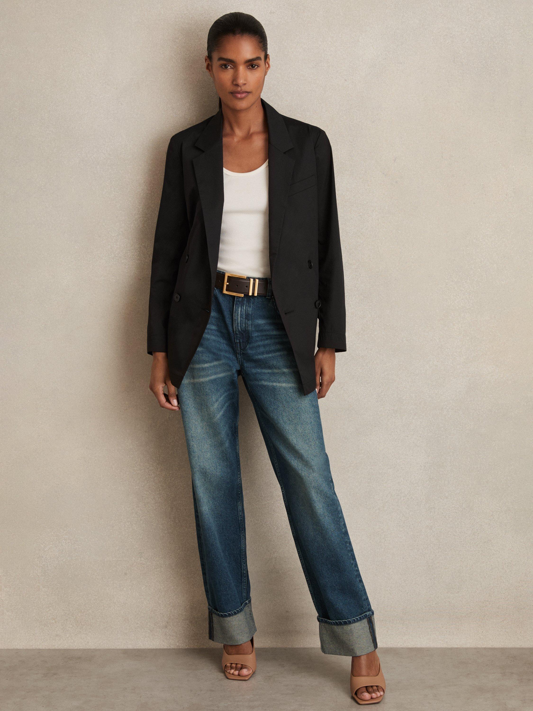 Product image 4 of 5, which shows Reiss Osbourne Belted Cotton Blend Jacket Black, Black, 6