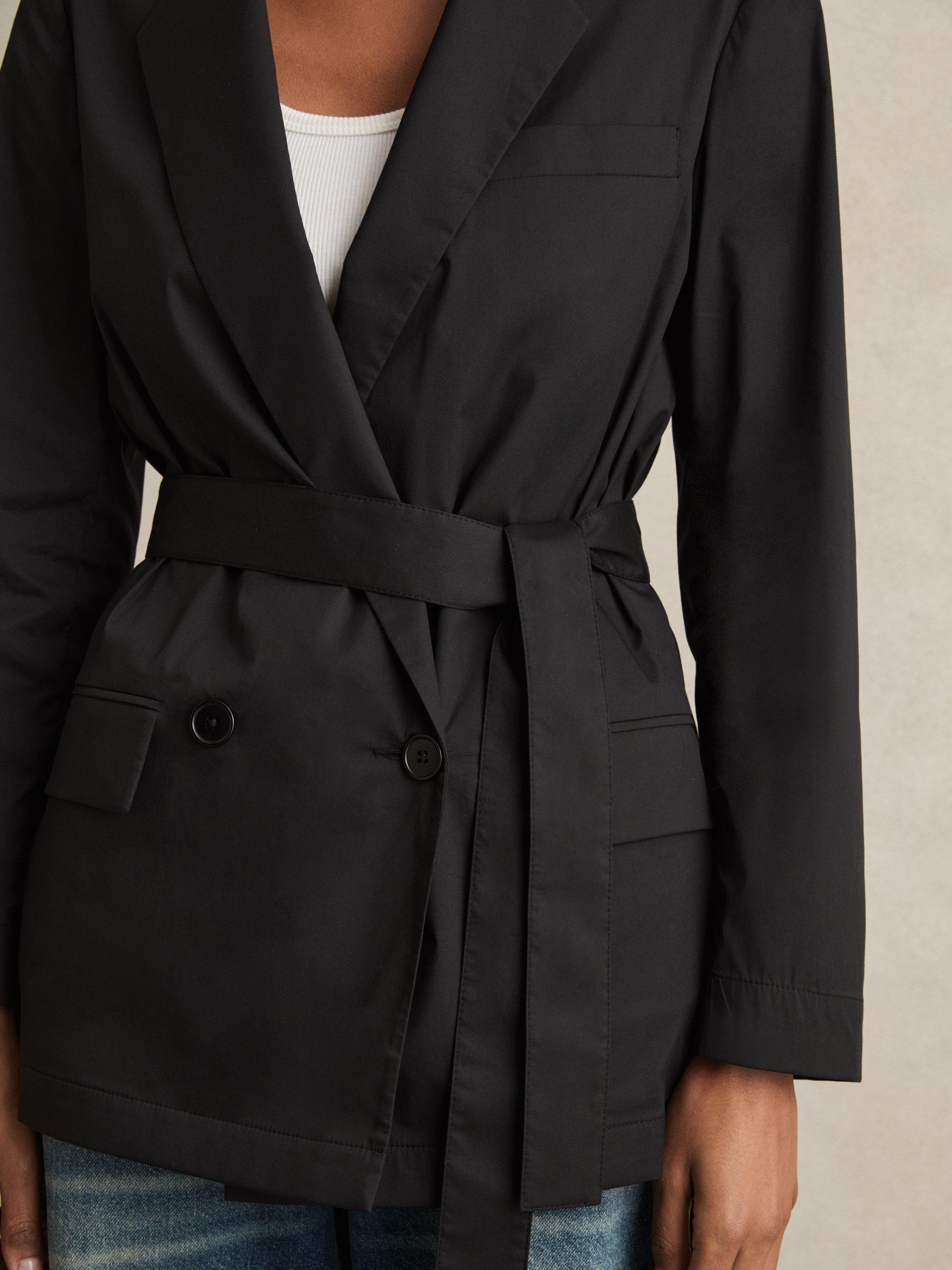 Product image 5 of 5, which shows Reiss Osbourne Belted Cotton Blend Jacket Black, Black, 6